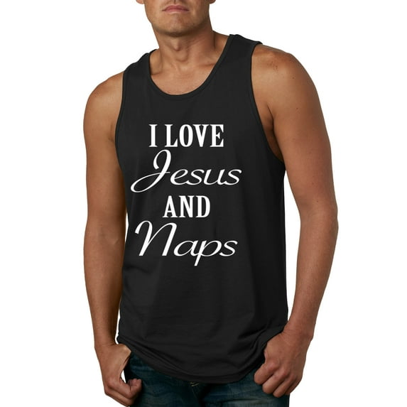 Wild Bobby I Love Jesus and Naps Inspirational/Christian Men Graphic Tank Top, Black, Small