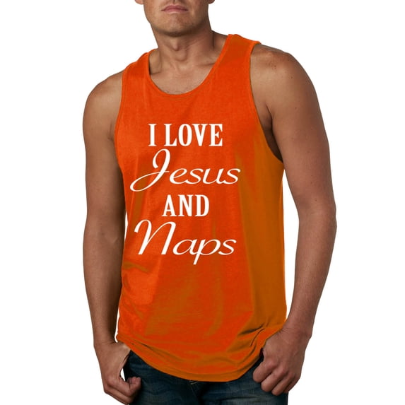 Wild Bobby I Love Jesus and Naps Inspirational/Christian Men Graphic Tank Top, Orange, Medium