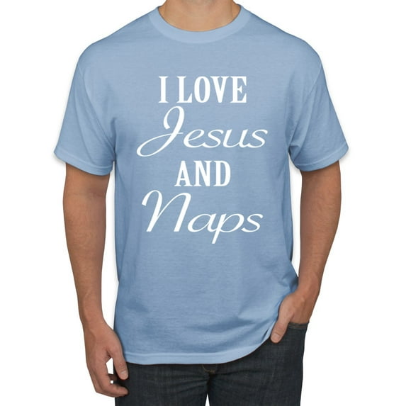Wild Bobby I Love Jesus and Naps Inspirational/Christian Men Graphic Tee, Light Blue, 3X-Large