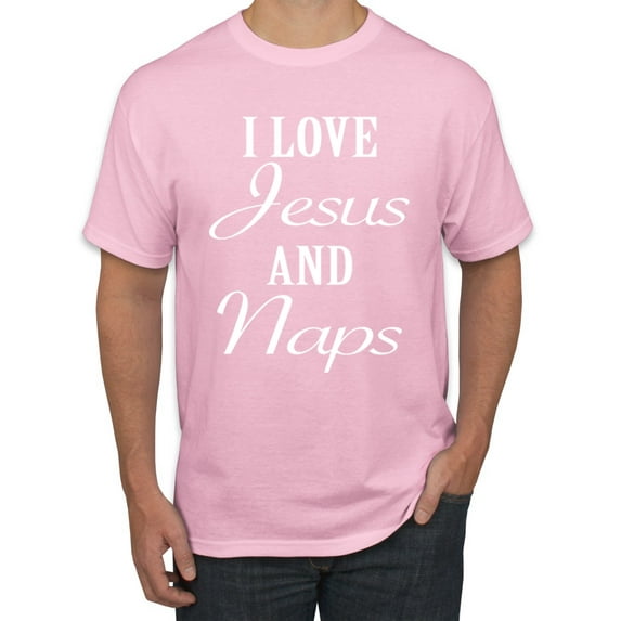 Wild Bobby I Love Jesus and Naps Inspirational/Christian Men Graphic Tee, Light Pink, 5X-Large