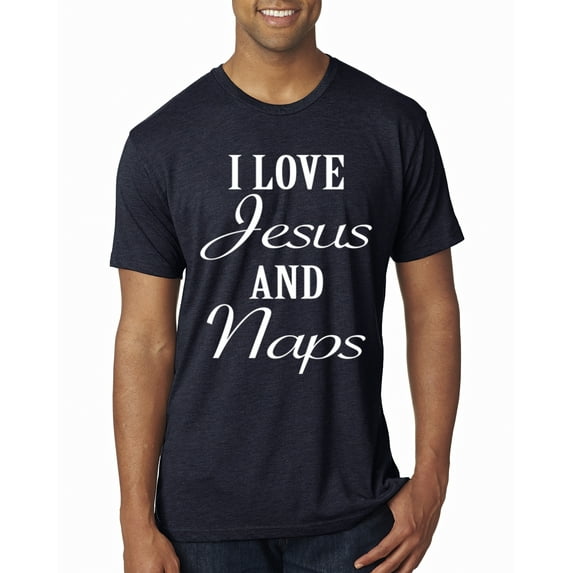 Wild Bobby I Love Jesus and Naps Inspirational/Christian Men Premium Tri Blend Tee, Vintage Navy, X-Large