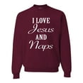 thumbnail image 1 of Wild Bobby I Love Jesus and Naps Inspirational/Christian Unisex Crewneck Graphic Sweatshirt, Maroon, Large, 1 of 5