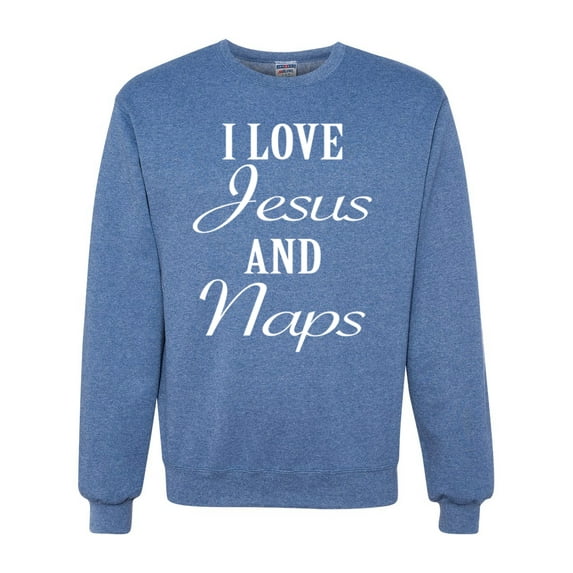 Wild Bobby I Love Jesus and Naps Inspirational/Christian Unisex Crewneck Graphic Sweatshirt, Vintage Heather Blue, XX-Large