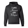 thumbnail image 1 of Wild Bobby I Love Jesus and Naps Inspirational/Christian Unisex Graphic Hoodie Sweatshirt, Heather Black, 3X-Large, 1 of 5