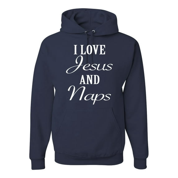 Wild Bobby I Love Jesus and Naps Inspirational/Christian Unisex Graphic Hoodie Sweatshirt, Navy, Large