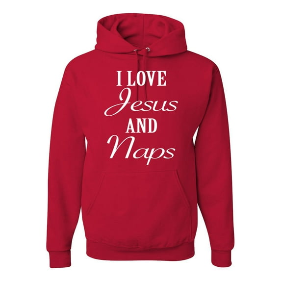 Wild Bobby I Love Jesus and Naps Inspirational/Christian Unisex Graphic Hoodie Sweatshirt, Red, Large