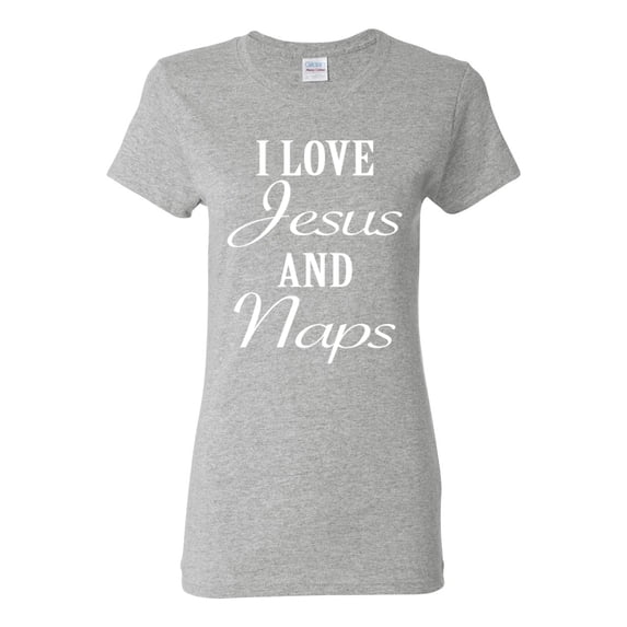 Wild Bobby I Love Jesus and Naps Inspirational/Christian Women Graphic Tee, Heather Grey, Medium