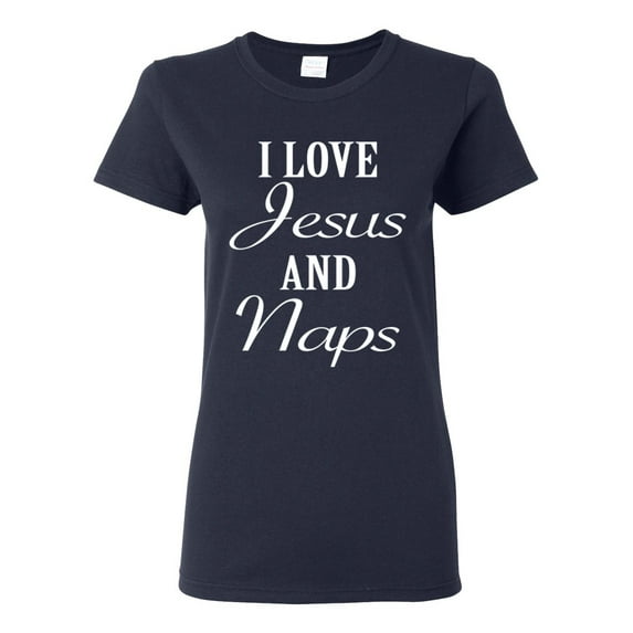 Wild Bobby I Love Jesus and Naps Inspirational/Christian Women Graphic Tee, Navy, X-Large