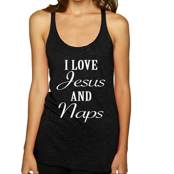 Wild Bobby I Love Jesus and Naps Inspirational/Christian Women Tri-Blend Racerback Tank Top, Vintage Black, Large