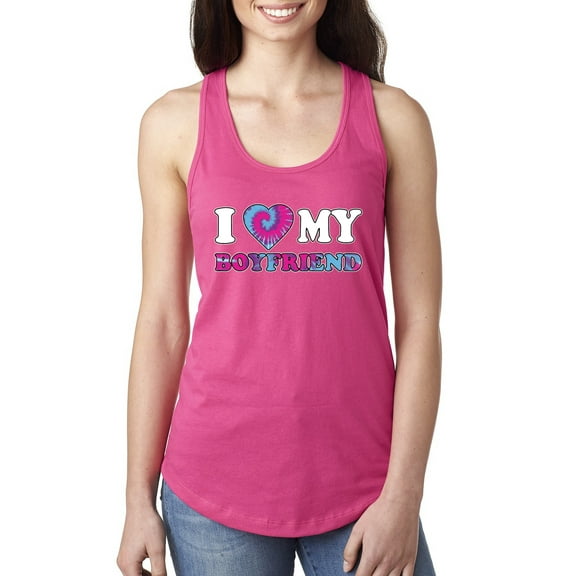 Wild Bobby, I Love My Boyfriend Tie Dye Pop Culture Ladies Racerback Tank Top, Raspberry, X-Large