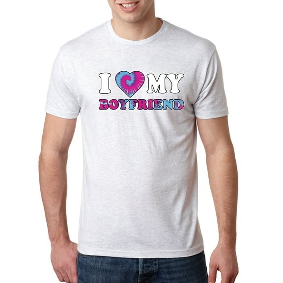 Wild Bobby, I Love My Boyfriend Tie Dye Pop Culture Mens Premium Tri Blend T-Shirt, Heather White, Medium