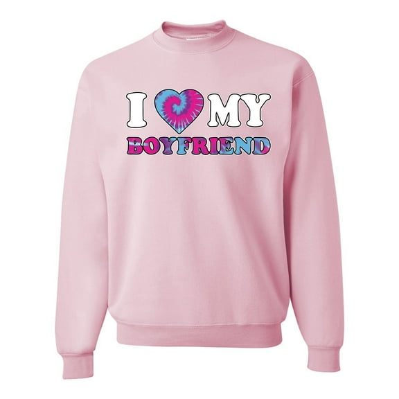 Wild Bobby, I Love My Boyfriend Tie Dye Pop Culture Unisex Crewneck Graphic Sweatshirt, Light Pink, X-Large