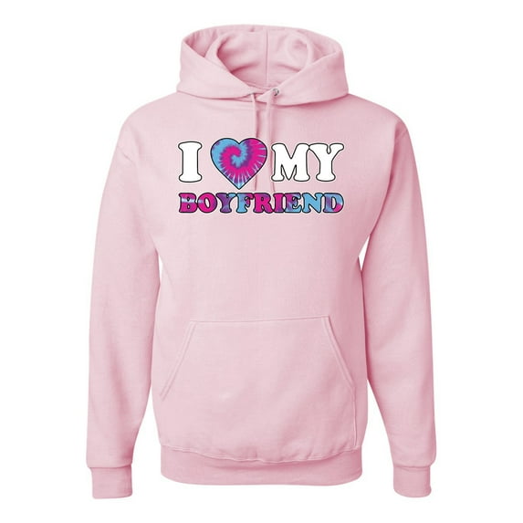 Wild Bobby, I Love My Boyfriend Tie Dye Pop Culture Unisex Graphic Hoodie Sweatshirt, Light Pink, X-Large
