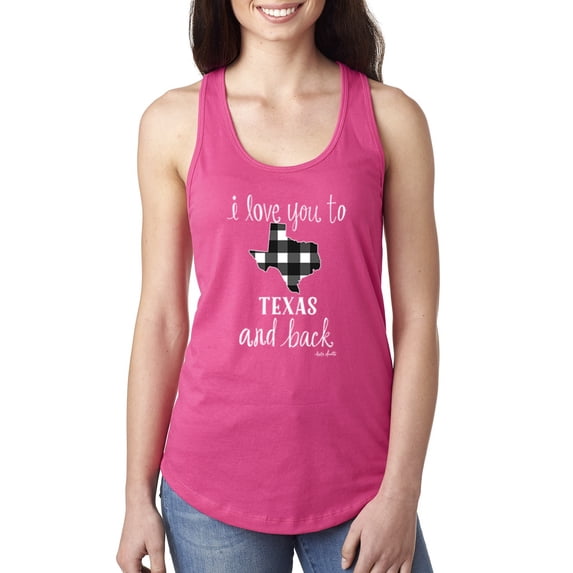 Wild Bobby, I Love You To Texas And Back Plaid Pop Culture Ladies Racerback Tank Top, Raspberry, Large