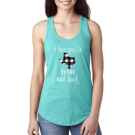 Wild Bobby, I Love You To Texas And Back Plaid Pop Culture Ladies Racerback Tank Top, Tahiti Blue, Medium