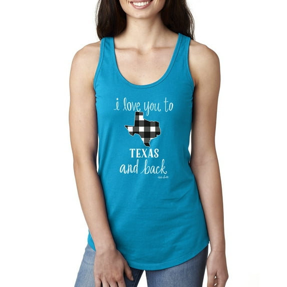 Wild Bobby, I Love You To Texas And Back Plaid Pop Culture Ladies Racerback Tank Top, Turquoise, Medium
