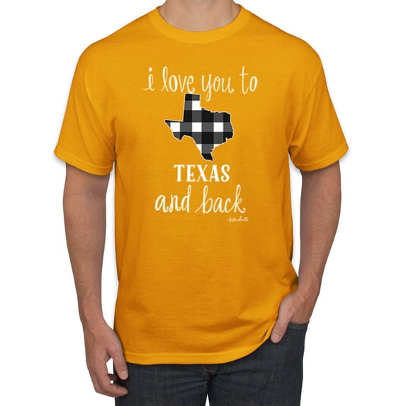 Wild Bobby, I Love You To Texas And Back Plaid Pop Culture Men's Graphic T-Shirt, Gold, 2XL