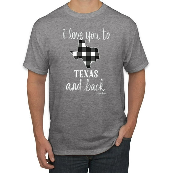 Wild Bobby, I Love You To Texas And Back Plaid Pop Culture Men's Graphic T-Shirt, Heather Grey, Large
