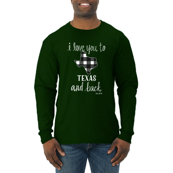 Wild Bobby, I Love You To Texas And Back Plaid Pop Culture Mens Long Sleeve Shirt, Forest Green, 2XL