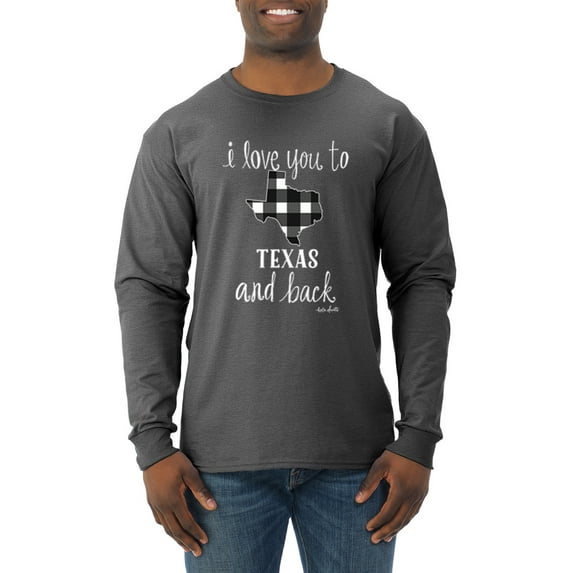 Wild Bobby, I Love You To Texas And Back Plaid Pop Culture Mens Long Sleeve Shirt, Heather Black, Large