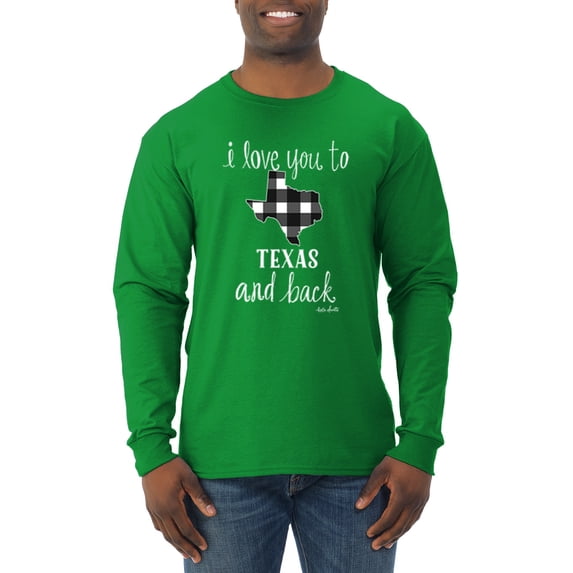 Wild Bobby, I Love You To Texas And Back Plaid Pop Culture Mens Long Sleeve Shirt, Kelly, Medium