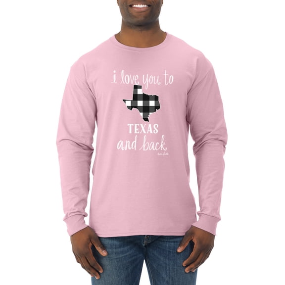 Wild Bobby, I Love You To Texas And Back Plaid Pop Culture Mens Long Sleeve Shirt, Light Pink, Small