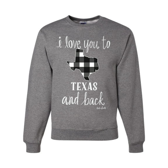 Wild Bobby, I Love You To Texas And Back Plaid Pop Culture Unisex Crewneck Graphic Sweatshirt, Heather Grey, 3XL