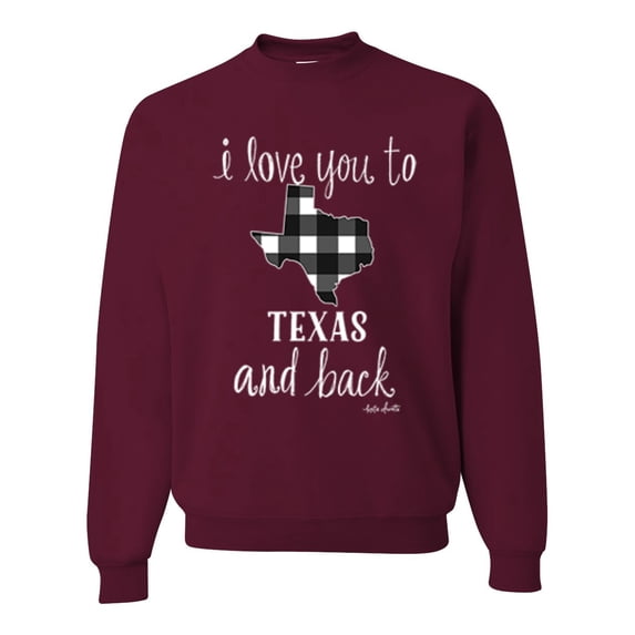 Wild Bobby, I Love You To Texas And Back Plaid Pop Culture Unisex Crewneck Graphic Sweatshirt, Maroon, X-Large