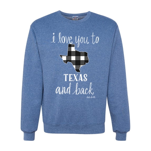 Wild Bobby, I Love You To Texas And Back Plaid Pop Culture Unisex Crewneck Graphic Sweatshirt, Vintage Heather Blue, Large
