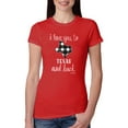thumbnail image 1 of I Love You To Texas And Back Plaid Pop Culture Womens Slim Fit Junior Tee, Red, Medium, 1 of 3