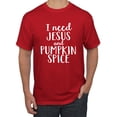 thumbnail image 1 of Wild Bobby I Need Jesus & Pumpkin Spice Inspirational/Christian Men Graphic Tee, Red, Large, 1 of 6