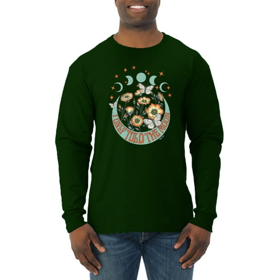 Wild Bobby I Only Told The Moon, Moon Phases Daisies and Butterflies Vintage Men Long Sleeve Shirt, Forest Green, Large