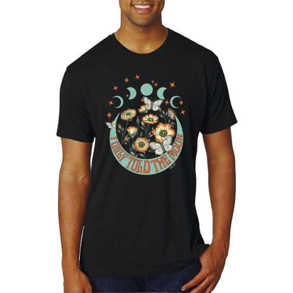 Wild Bobby I Only Told The Moon, Moon Phases Daisies and Butterflies Vintage Men Premium Tri Blend Tee, True Black, Small