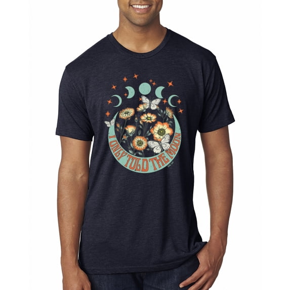 Wild Bobby I Only Told The Moon, Moon Phases Daisies and Butterflies Vintage Men Premium Tri Blend Tee, Vintage Navy, Small