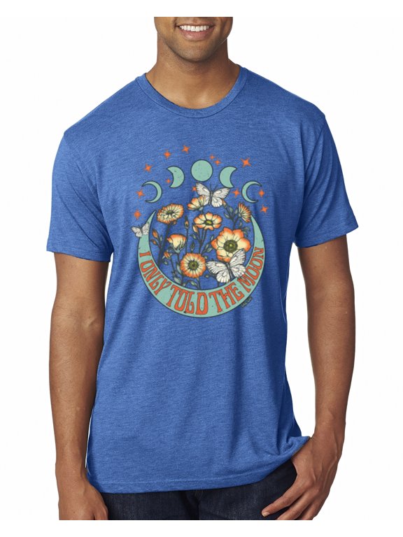 I Only Told The Moon, Moon Phases Daisies and Butterflies Vintage Men Premium Tri Blend Tee, Vintage Royal, Large