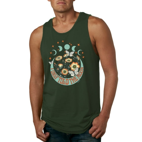 Wild Bobby I Only Told The Moon, Moon Phases Daisies and Butterflies Vintage Men Tank Top, Forest Green, Medium