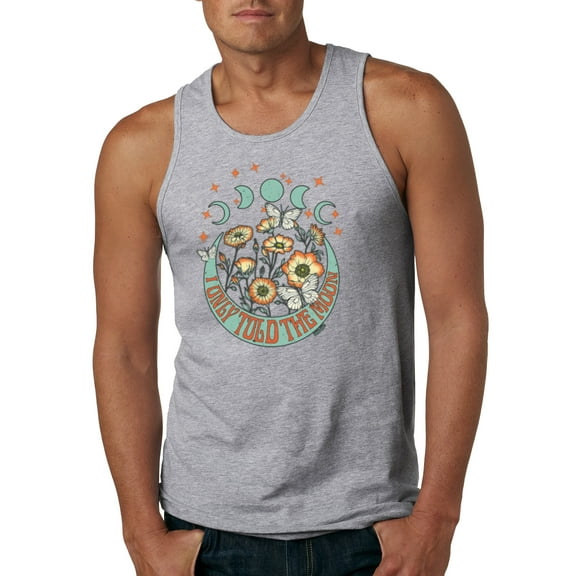 Wild Bobby I Only Told The Moon, Moon Phases Daisies and Butterflies Vintage Men Tank Top, Heather Grey, Small