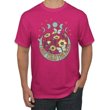 Wild Bobby I Only Told The Moon, Moon Phases Daisies and Butterflies Vintage Men Tee, Fuschia, 4X-Large
