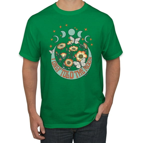 Wild Bobby I Only Told The Moon, Moon Phases Daisies and Butterflies Vintage Men Tee, Kelly, Small