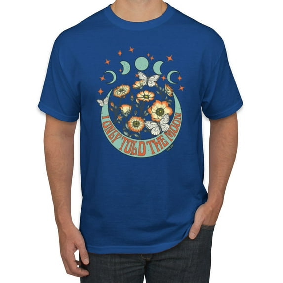 Wild Bobby I Only Told The Moon, Moon Phases Daisies and Butterflies Vintage Men Tee, Royal, X-Large