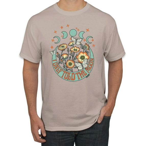 Wild Bobby I Only Told The Moon, Moon Phases Daisies and Butterflies Vintage Men Tee, Sandstone, Large