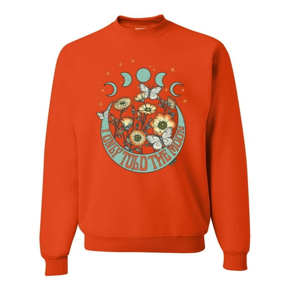 Wild Bobby I Only Told The Moon, Moon Phases Daisies and Butterflies Vintage Unisex Crewneck Sweatshirt, Orange, Small