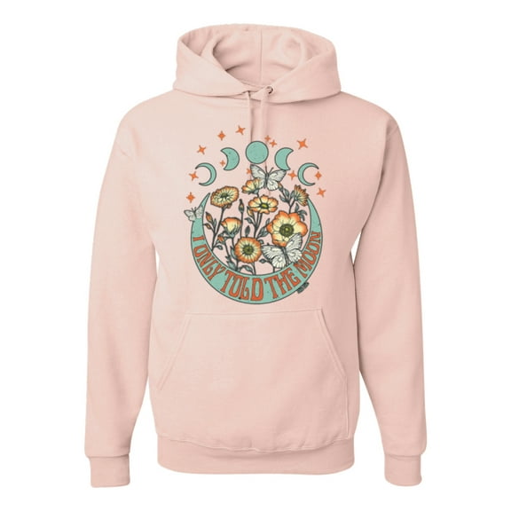 Wild Bobby I Only Told The Moon, Moon Phases Daisies and Butterflies Vintage Unisex Hoodie Sweatshirt, Blush Pink, X-Large