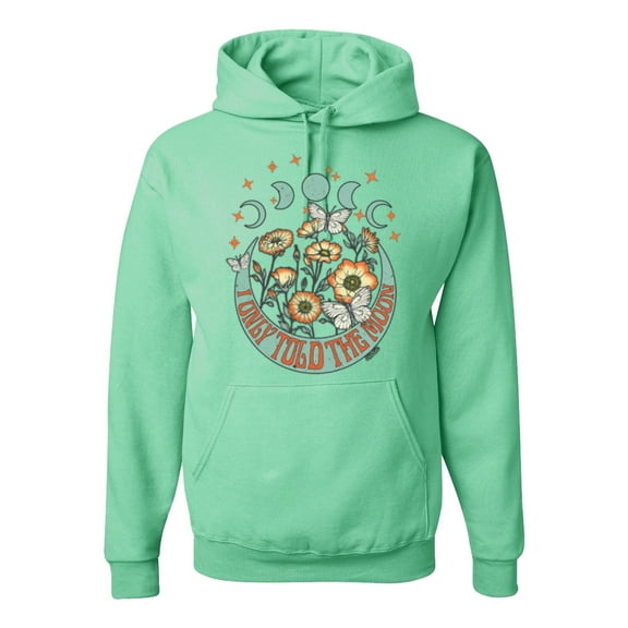 Wild Bobby I Only Told The Moon, Moon Phases Daisies and Butterflies Vintage Unisex Hoodie Sweatshirt, Mint, XX-Large