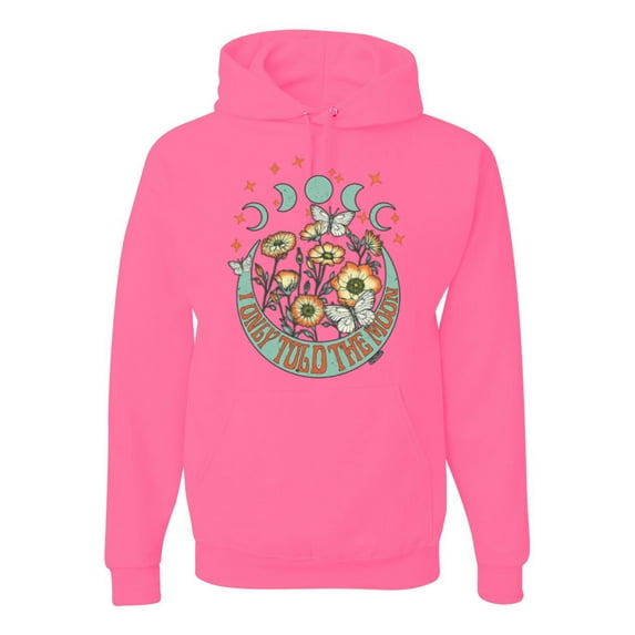 Wild Bobby I Only Told The Moon, Moon Phases Daisies and Butterflies Vintage Unisex Hoodie Sweatshirt, Neon Pink, Large