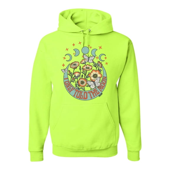 Wild Bobby I Only Told The Moon, Moon Phases Daisies and Butterflies Vintage Unisex Hoodie Sweatshirt, Safety Green, X-Large