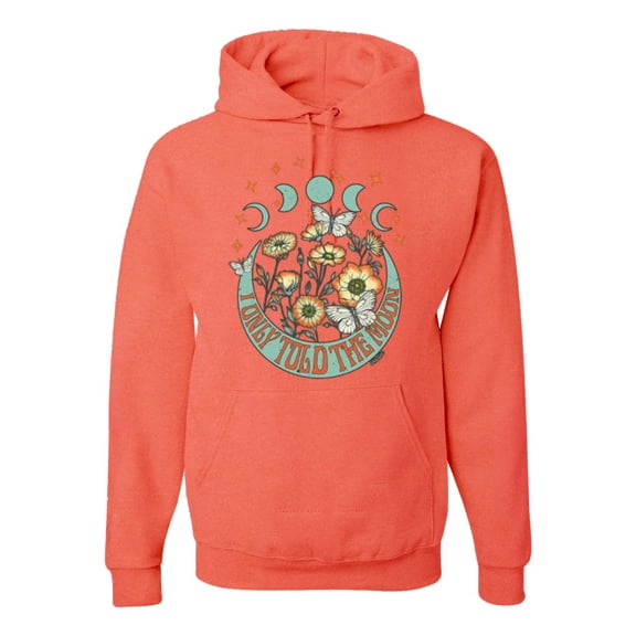 Wild Bobby I Only Told The Moon, Moon Phases Daisies and Butterflies Vintage Unisex Hoodie Sweatshirt, Sunset Coral, Small