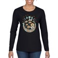 thumbnail image 1 of Wild Bobby I Only Told The Moon, Moon Phases Daisies and Butterflies Vintage Women Graphic Long Sleeve Tee, Black, Small, 1 of 6