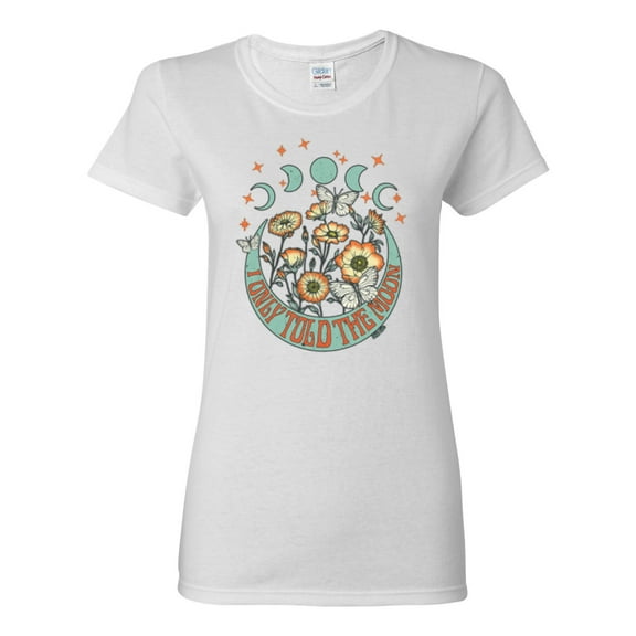 Wild Bobby I Only Told The Moon, Moon Phases Daisies and Butterflies Vintage Women Graphic Tee, White, X-Large