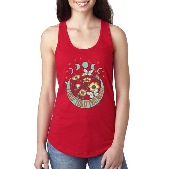Wild Bobby I Only Told The Moon, Moon Phases Daisies and Butterflies Vintage Women Racerback Tank Top, Red, Small